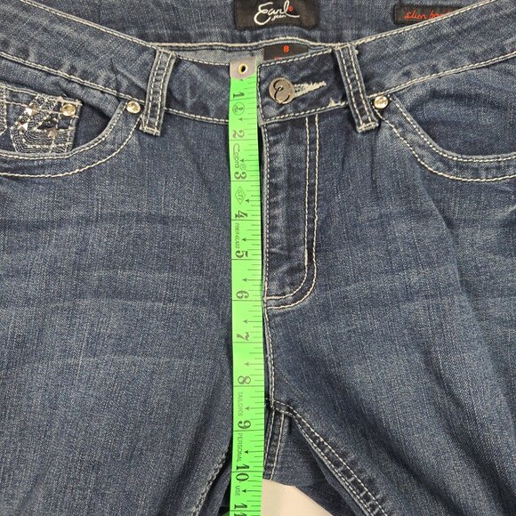 Earl Jean‎ Slim Boot Jeans Women’s 8 Lace Embellished Pockets Denim Blue - Picture 8 of 13